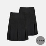 2 Pack Girls School Six Pleated Half Elasticated Waist Skirts In Black