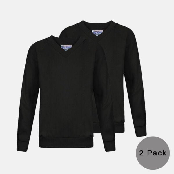 2 Pack Kids V Neck School Fleece Jumpers In Black Colour