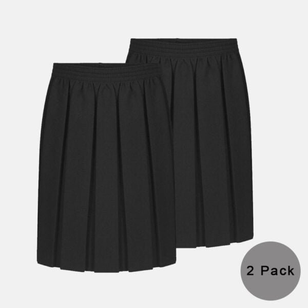 2 Pack Girls School Elasticated Waist Box Pleated Skirts In Back