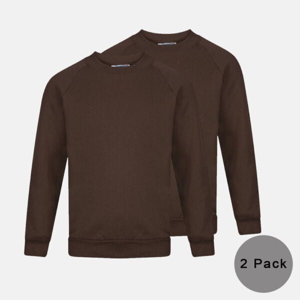 2 Pack kids Round Neck School Fleece Jumpers In Brown Colour