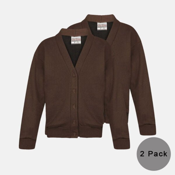 2 Pack Girls School Fleece Cardigans In Brown Colour