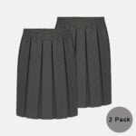 2 Pack Girls School Elasticated Waist Box Pleated Skirts In Charcoal Grey