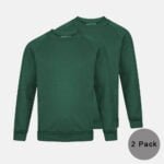 2 Pack kids Round Neck School Fleece Jumpers In Bottle Green Colour
