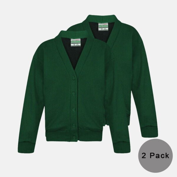 2 Pack Girls School Fleece Cardigans In Green Colour