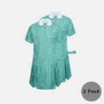 2 Pack Girls School Summer Gingham Short Sleeve Dress In Green