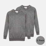 2 Pack Kids V Neck School Fleece Jumpers In Grey Colour