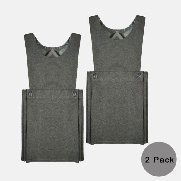 2 Pack Girls School Box Pleated Bib Pinafore Dress In Grey