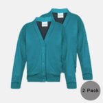 2 Pack Girls School Fleece Cardigans In Jade Green Colour