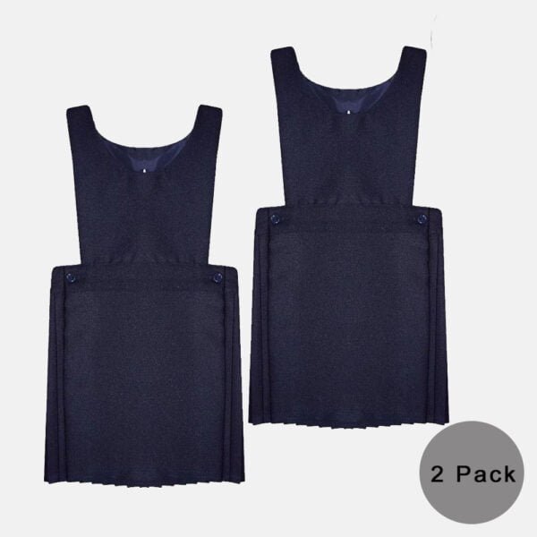 2 Pack Girls School Box Pleated Bib Pinafore Dress In Navy Blue