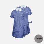 2 Pack Girls School Summer Gingham Short Sleeve Dress In Navy Blue