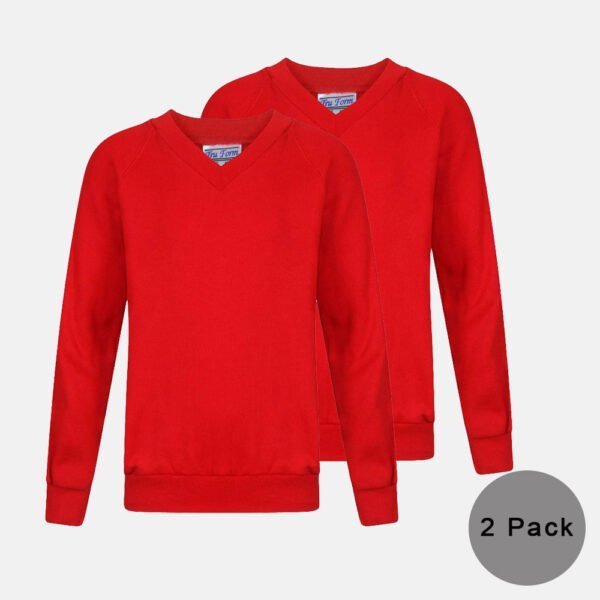 2 Pack Kids V Neck School Fleece Jumpers In Red Colour