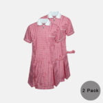 2 Pack Girls School Summer Gingham Short Sleeve Dress In Red