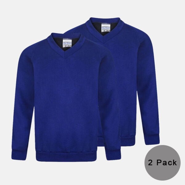 2 Pack Kids V Neck School Fleece Jumpers In Royal Blue Colour