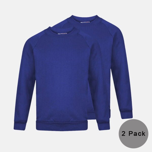 2 Pack kids Round Neck School Fleece Jumpers In Royal Blue Colour