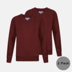 2 Pack Kids V Neck School Fleece Jumpers In Wine Colour