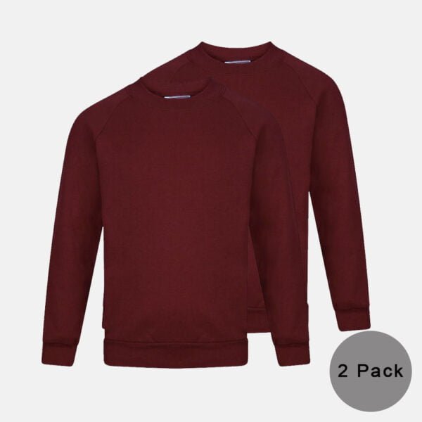 2 Pack kids Round Neck School Fleece Jumpers In Wine Colour