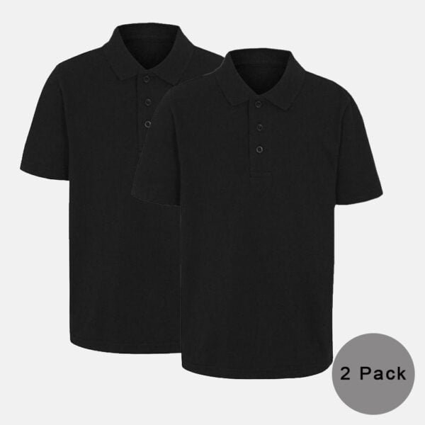 2 Pack Unisex School Polo Shirts In Back Colour