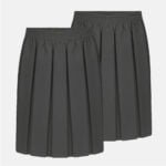 2 Pack Girls School Elasticated Waist Box Pleated Skirts In Charcoal Grey