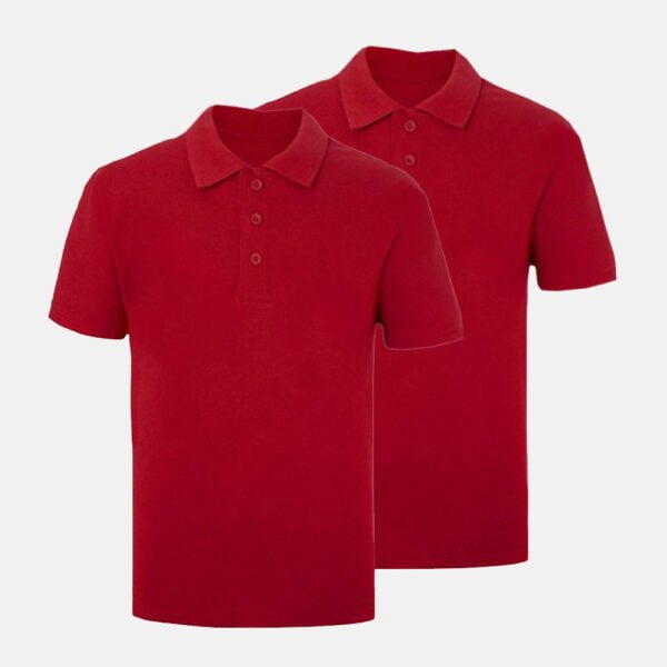 2 Pack Unisex School Summer Polo Shirts In Red Colour