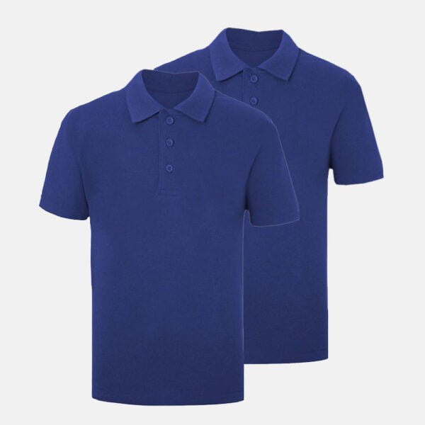 2 Pack Unisex School Summer Polo Shirts In Royal Blue Colour