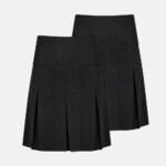 2 Pack Girls School Six Pleated Half Elasticated Waist Skirts In Black