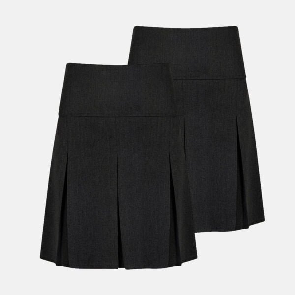 2 Pack Girls School Six Pleated Half Elasticated Waist Skirts In Black