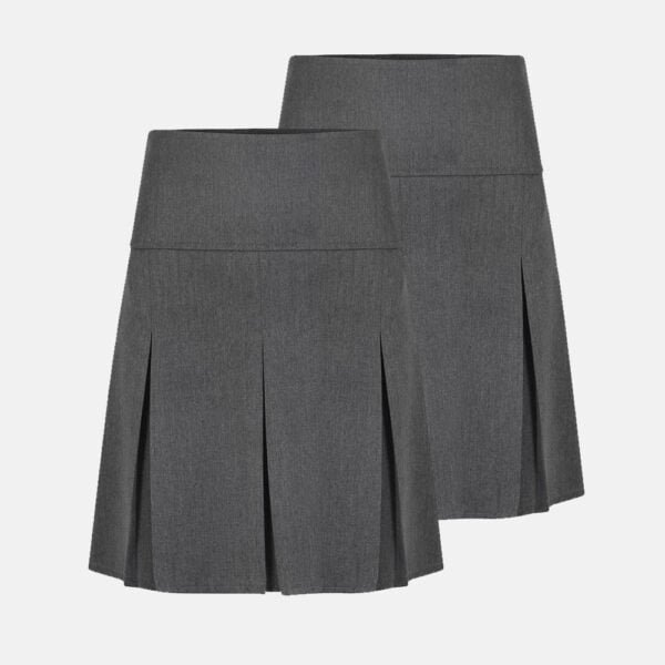 2 Pack Girls School Six Pleated Half Elasticated Waist Skirts In Grey