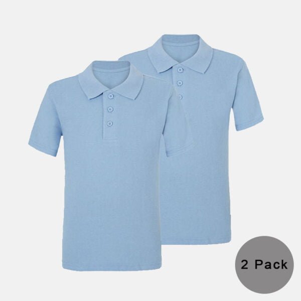 2 Pack Unisex School Summer Polo Shirts In Sky Blue Colour