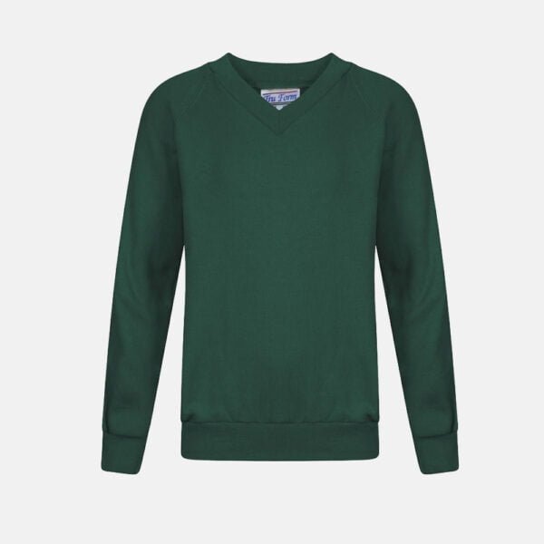 Kids V Neck School Fleece Jumpers In Bottle Green Colour