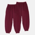 2 Pack Fleece Closed Hem Jogging Bottoms In Wine Colour