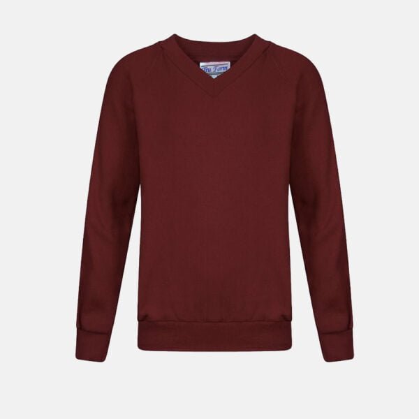 Kids V Neck School Fleece Jumpers In Wine Colour